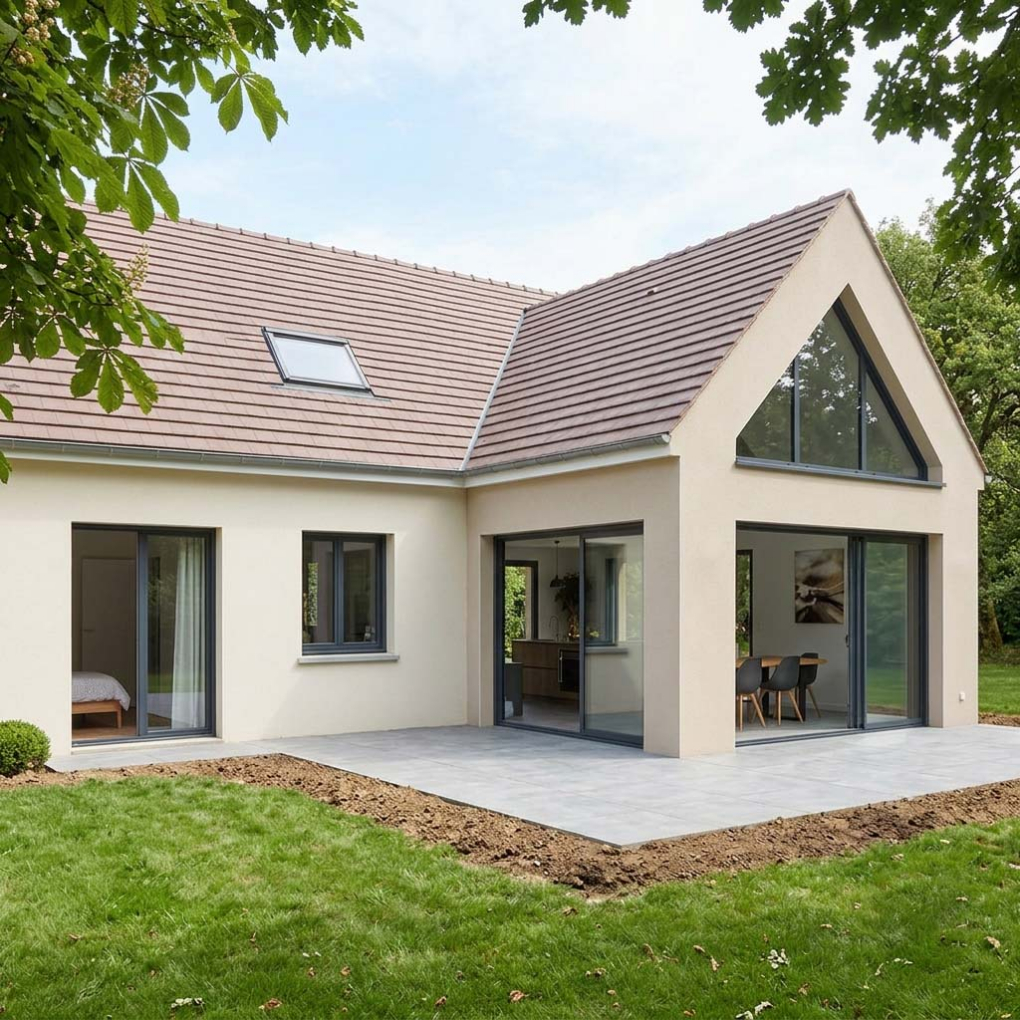 Rénovation et création d'une extension de maison avec grandes baies vitrées à Chevreuse