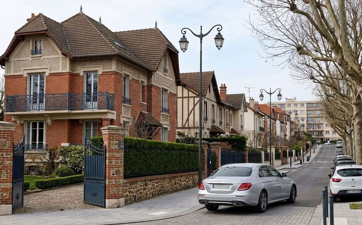 Vue d'une rue résidentielle tranquille en Ile-de-France