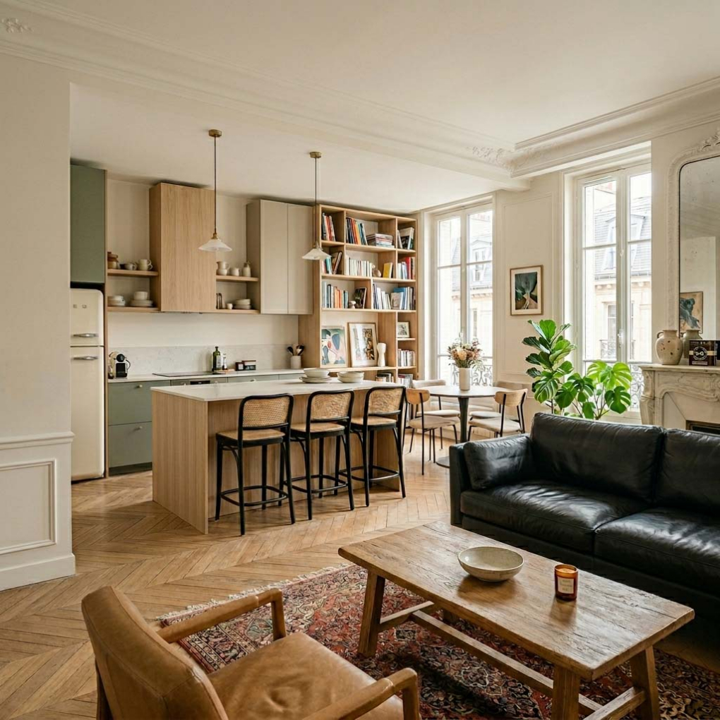 Rénovation globale d'un grand appartement lumineux avec conservation des moulures à Versailles