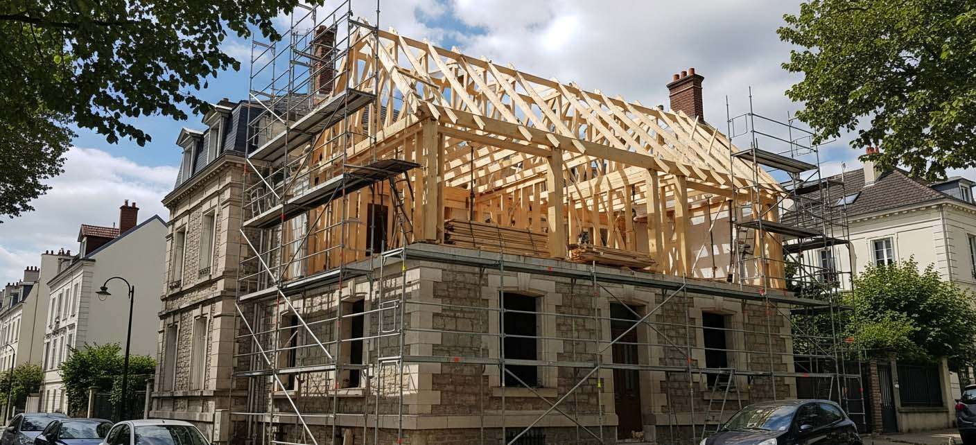 Étude de structure réalisée par notre bureau d'étude pour une surélévation de maison à Boulogne-Billancourt.