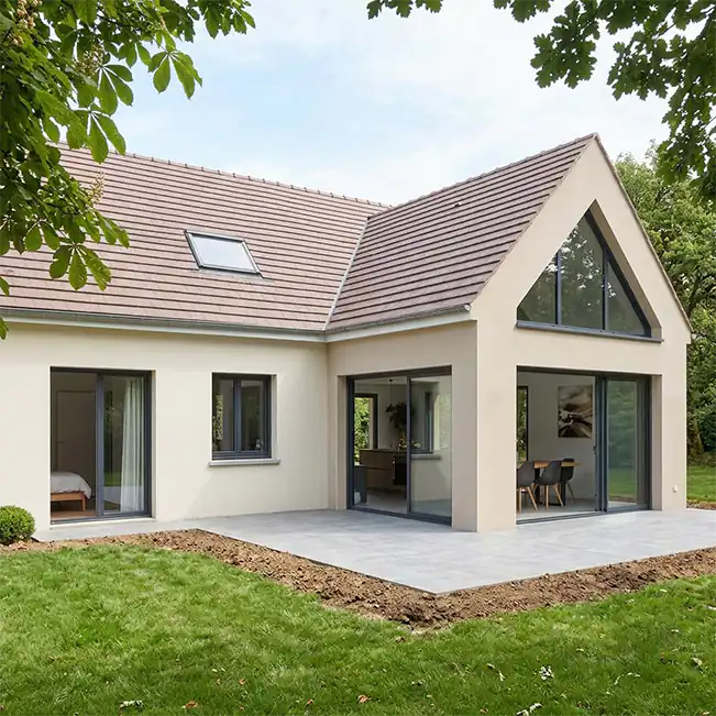 Rénovation et création d'une extension de maison avec grandes baies vitrées à Chevreuse