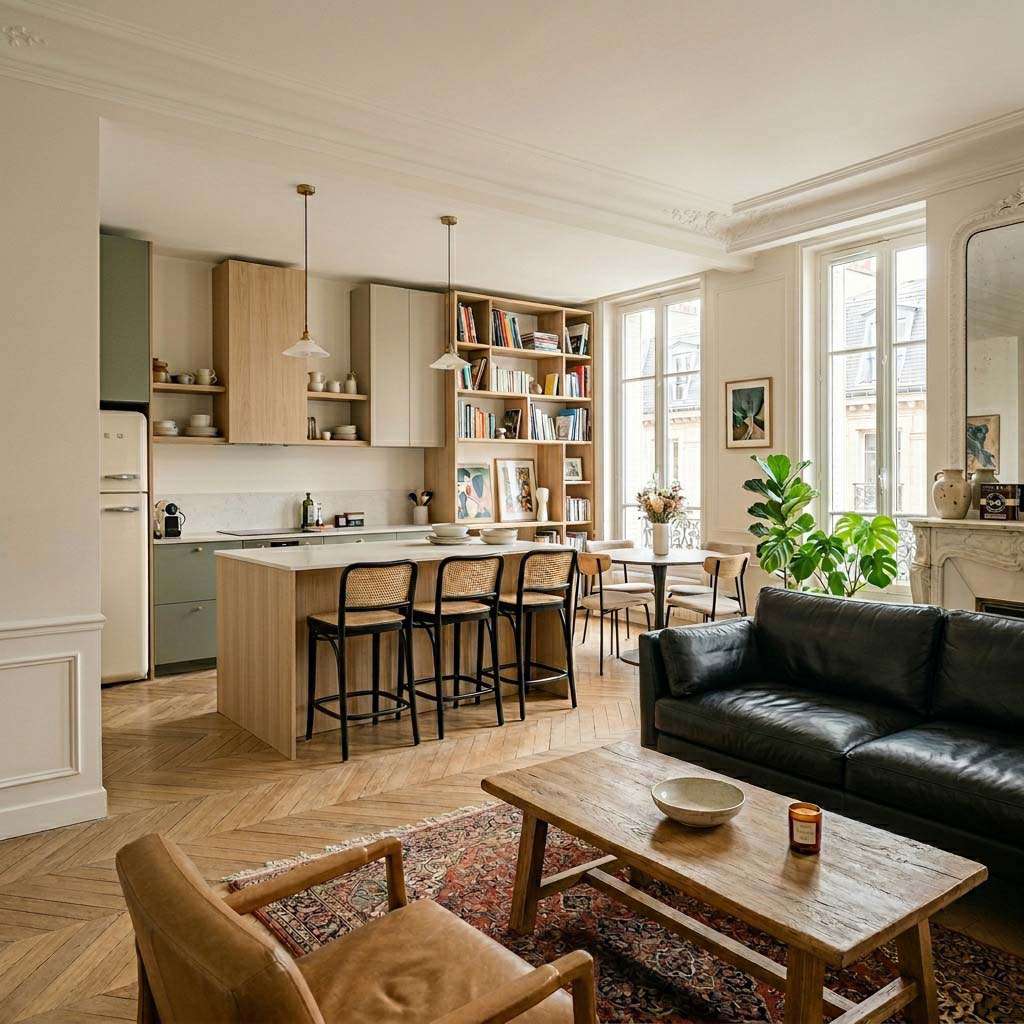 Rénovation globale d'un grand appartement lumineux avec conservation des moulures à Versailles