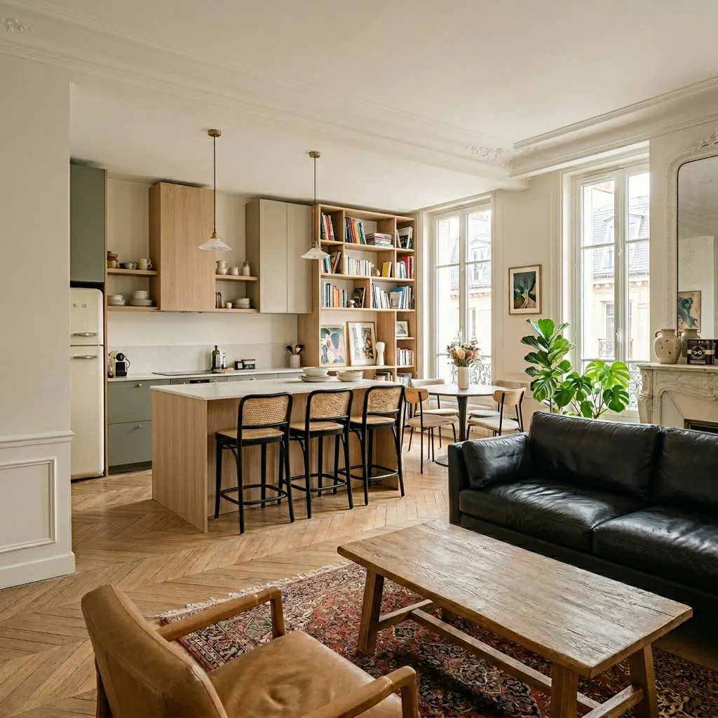 Rénovation globale d'un grand appartement lumineux avec conservation des moulures à Versailles